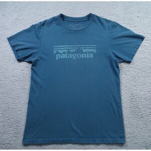 Patagonia Shirt Mens Size Small Blue Slim Fit Short Sleeve Crew Neck Organic